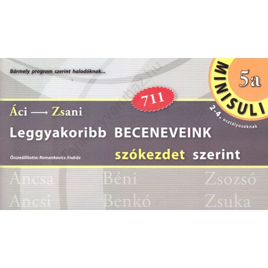 Leggyakoribb beceneveink szókezdet/szóvégek szerint (RO-805/a)